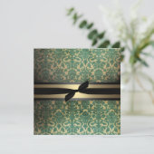 Damask Green & Gold Wedding Invitation Kaart (Staand voorkant)