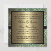 Damask Green & Gold Wedding Invitation Kaart (Achterkant)