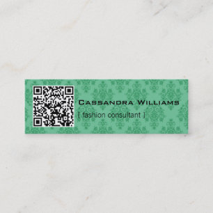 Damask Green QR CODE Mini Visitekaartjes