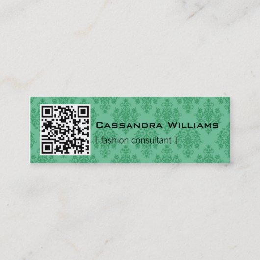 Damask Green QR CODE Mini Visitekaartjes (Voorkant)