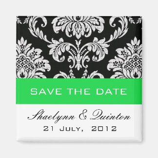 Damask Green Save the Date Wedding Announement Magneet