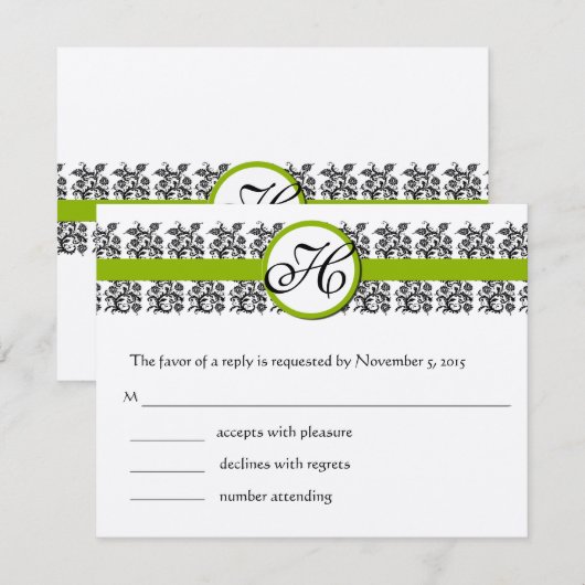 Damask Green Trim RSVP Cards-Vereisen de 5 x 7 (Voorkant / Achterkant)