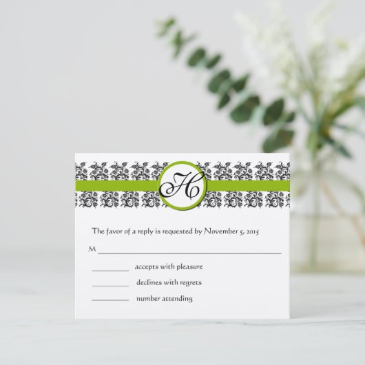 Damask Green Trim RSVP Cards-Vereisen de 5 x 7 (Staand voorkant)