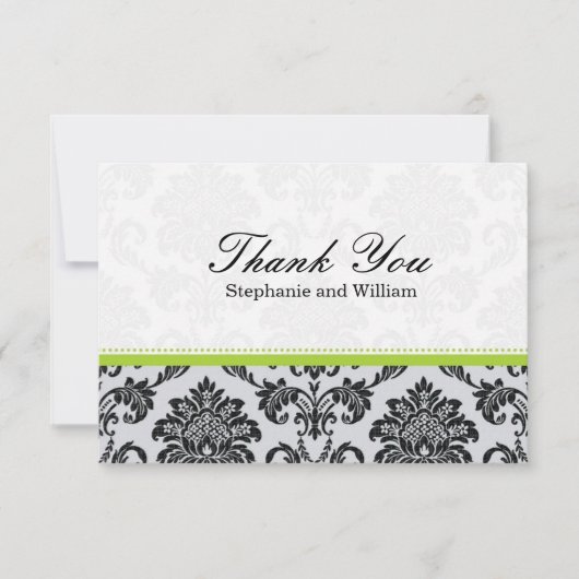 Damask Green Wedding Hartelijk dank Bedankkaart (Voorkant)