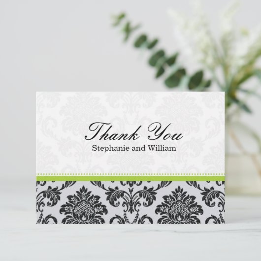 Damask Green Wedding Hartelijk dank Bedankkaart (Staand voorkant)