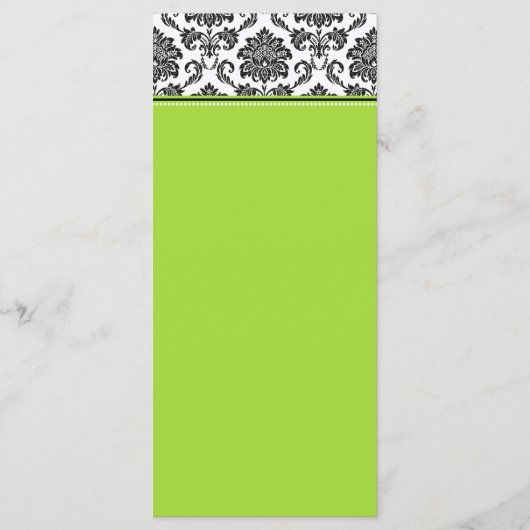 Damask Green Wedding Menu Rack Kaart (Achterkant)