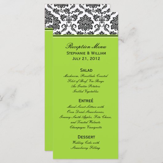 Damask Green Wedding Menu Rack Kaart (Voorkant / Achterkant)