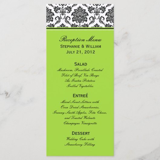 Damask Green Wedding Menu Rack Kaart (Voorkant)