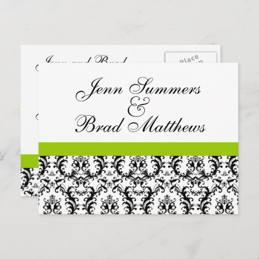 Damask Green Wedding Save the Date Briefkaarten (Voorkant / Achterkant)