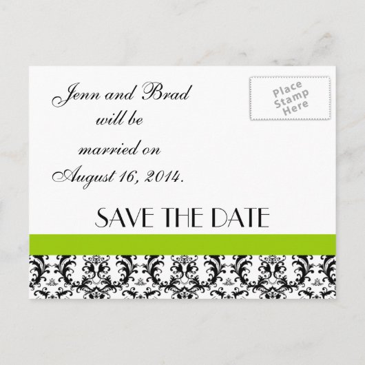 Damask Green Wedding Save the Date Briefkaarten (Achterkant)