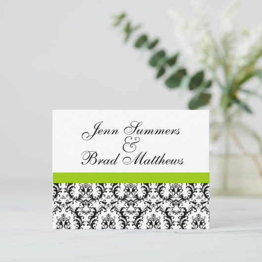 Damask Green Wedding Save the Date Briefkaarten (Staand voorkant)
