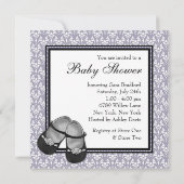 Damask Grey Paarse Lavendel Baby shower Uitnodigin Kaart (Achterkant)