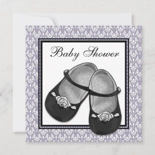 Damask Grey Paarse Lavendel Baby shower Uitnodigin Kaart