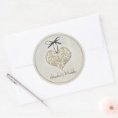 Damask Hart Grijs Gepersonaliseerde bruiloft Ronde Sticker (Envelop)