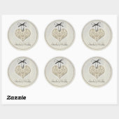 Damask Hart Grijs Gepersonaliseerde bruiloft Ronde Sticker (Vel)