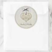 Damask Hart Grijs Gepersonaliseerde bruiloft Ronde Sticker (Tas)