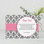 Damask Hartelijk dank! Roze zwarte kaart (Staand voorkant)