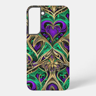 Damask Harten & Bloemen Goud Paars Zwart Smaragd Samsung Galaxy Hoesje