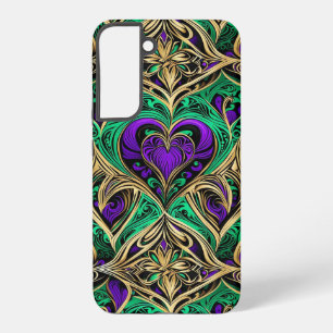 Damask Harten Goud Zwart Paars Smaragd Samsung Galaxy Hoesje