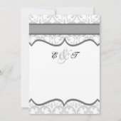 Damask Heart met Gray Ribbon Wedding Invitation Kaart (Achterkant)