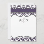 Damask Heart met Plum Ribbon Wedding Invitation Kaart (Achterkant)