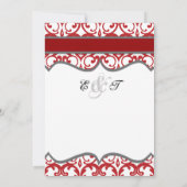 Damask Heart met Red Ribbon Wedding Invitation Kaart (Achterkant)