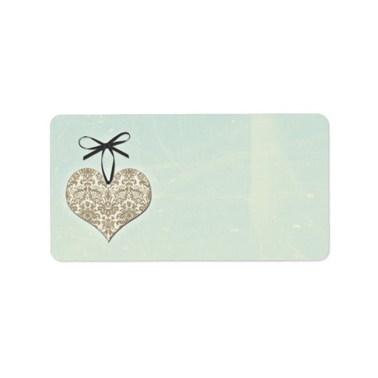  Damask Heart Mint Bruiloft Blank Adres Etiket (Voorkant)