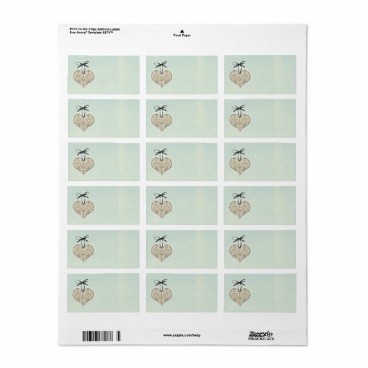  Damask Heart Mint Bruiloft Blank Adres Etiket (Full Sheet)
