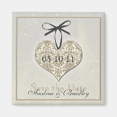  Damask Heart Monogram Wedding Magnet (Voorkant)