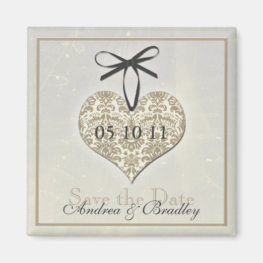  Damask Heart Monogram Wedding Magnet (Voorkant)