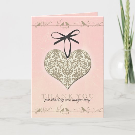 Damask Heart Pink Gold Wedding Dank u Bedankkaart (Voorkant)