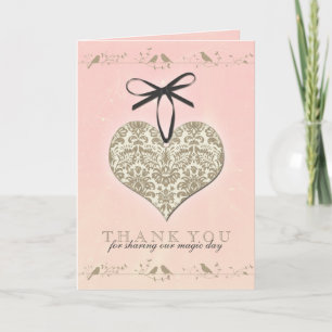  Damask Heart Pink Gold Wedding Dank u Bedankkaart