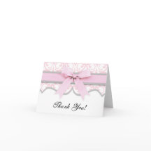 Damask Heart Pink Ribbon Baby shower Bedankt