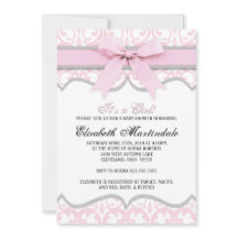 Damask Heart Pink Ribbon Baby shower Invitation