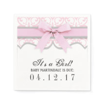 Damask Heart Pink Ribbon Baby shower Servet