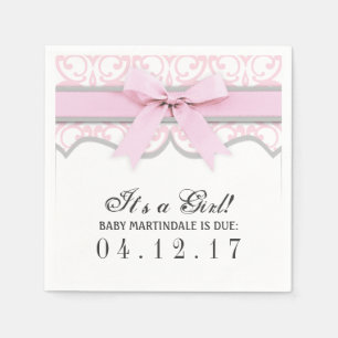Damask Heart Pink Ribbon Baby shower Servet