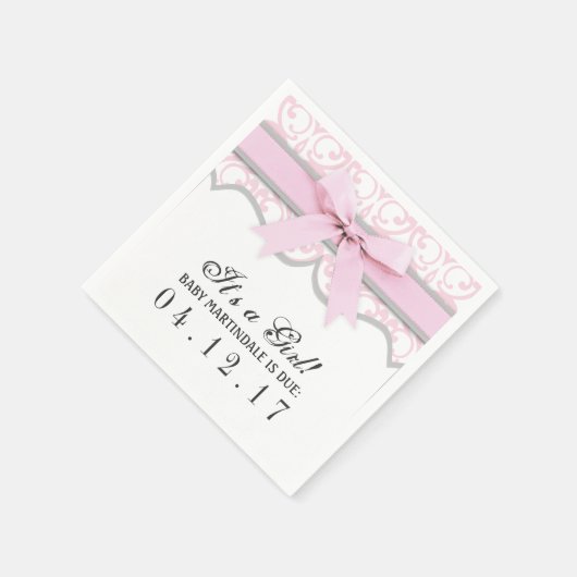 Damask Heart Pink Ribbon Baby shower Servet (Hoek)