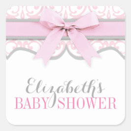 Damask Heart Pink Ribbon Baby shower Sticker