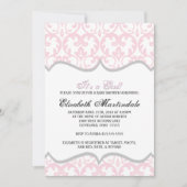 Damask Heart Pink Ribbon Baby shower Uitnodiging (Voorkant)