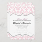 Damask Heart Pink Ribbon Baby shower Uitnodiging (Voorkant / Achterkant)