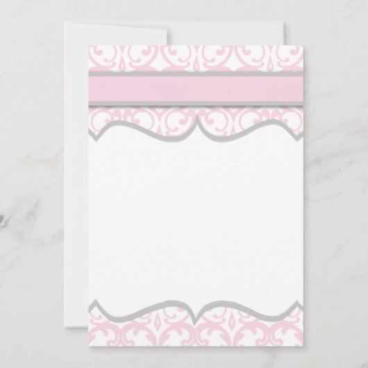Damask Heart Pink Ribbon Baptisme Invitation Kaart (Achterkant)