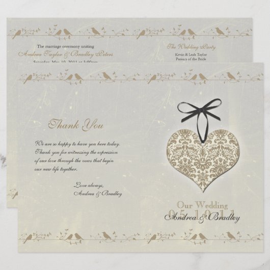  Damask Heart Wedding Programme (Voorkant / Achterkant)