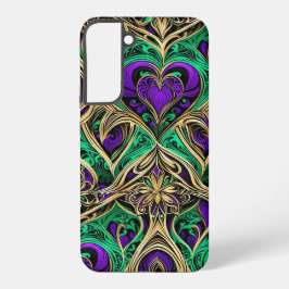 Damask Hearts & Flowers Goud Paarse Black Emerald Samsung Galaxy Hoesje