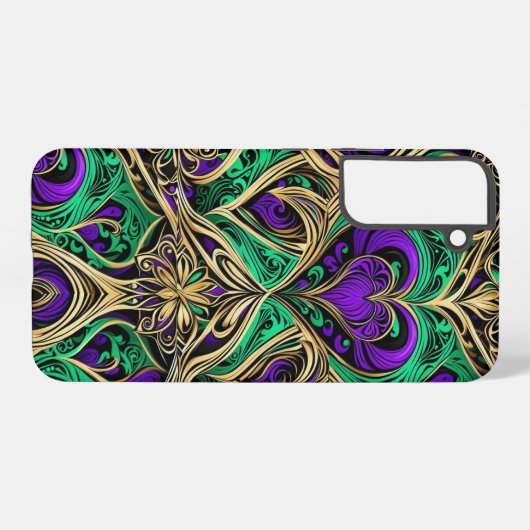 Damask Hearts & Flowers Goud Paarse Black Emerald Samsung Galaxy Hoesje (Achterkant horizontaal)