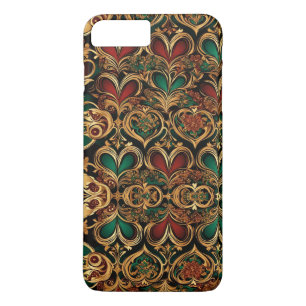 Damask Hearts Gold Black Crimson Emerald iPhone 8/7 Plus Hoesje