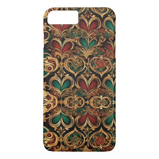 Damask Hearts Gold Black Crimson Emerald Case-Mate iPhone Case (Achterkant)