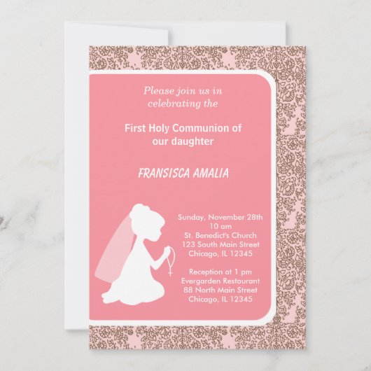 Damask Heilige Communie Kaart (Voorkant)