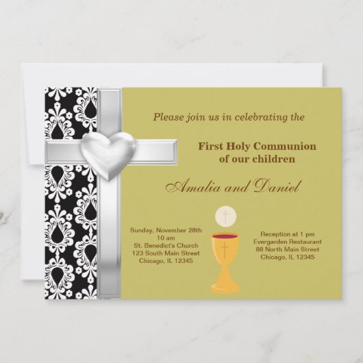 Damask Heilige Communie Kaart (Voorkant)