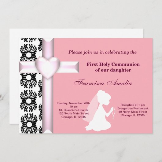 Damask Heilige Communie Kaart (Voorkant / Achterkant)