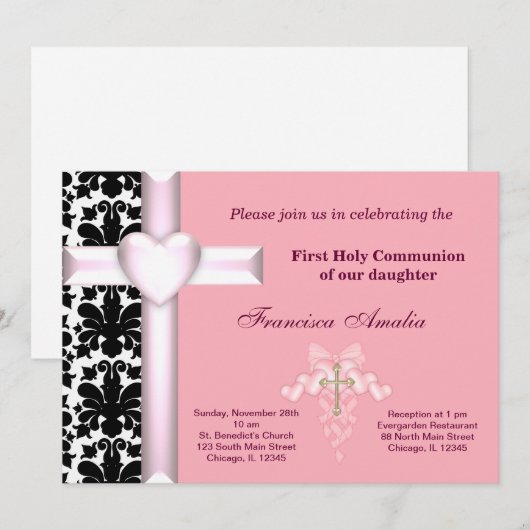 Damask Heilige Communie Kaart (Voorkant / Achterkant)
